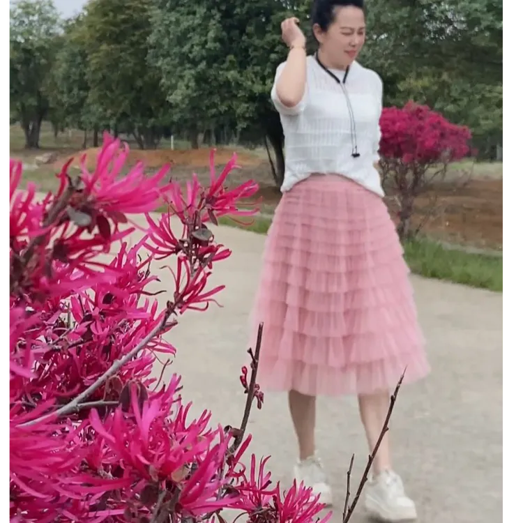 【短裙】春夏新款层层网纱蛋糕裙韩版小个子高腰减龄公主蕾丝a字裙