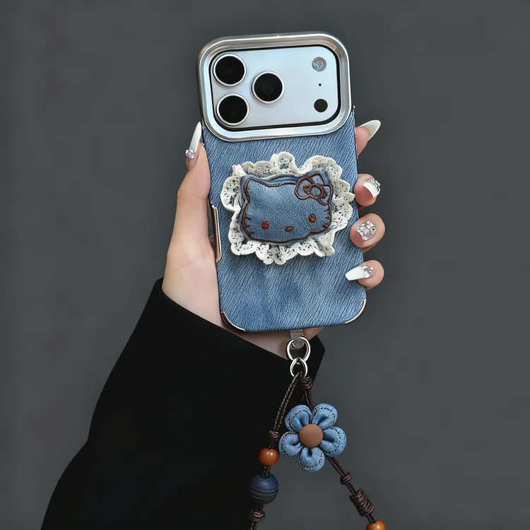 刺绣KT适用苹果17手机壳13/14ProMax卡通iPhone16/INS风17P网红