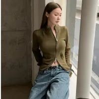 秋冬斜双拉链小众设计韩系短款开衫修身毛衣