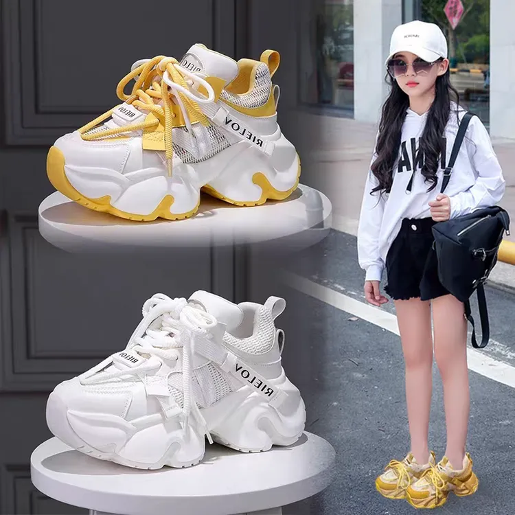 女童运动鞋2025新款春秋网面透气跑步鞋中大童女孩学生休闲老爹鞋