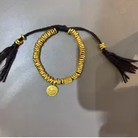 【X甄芝系列】足金 黄财神纳福盘缠黑绳