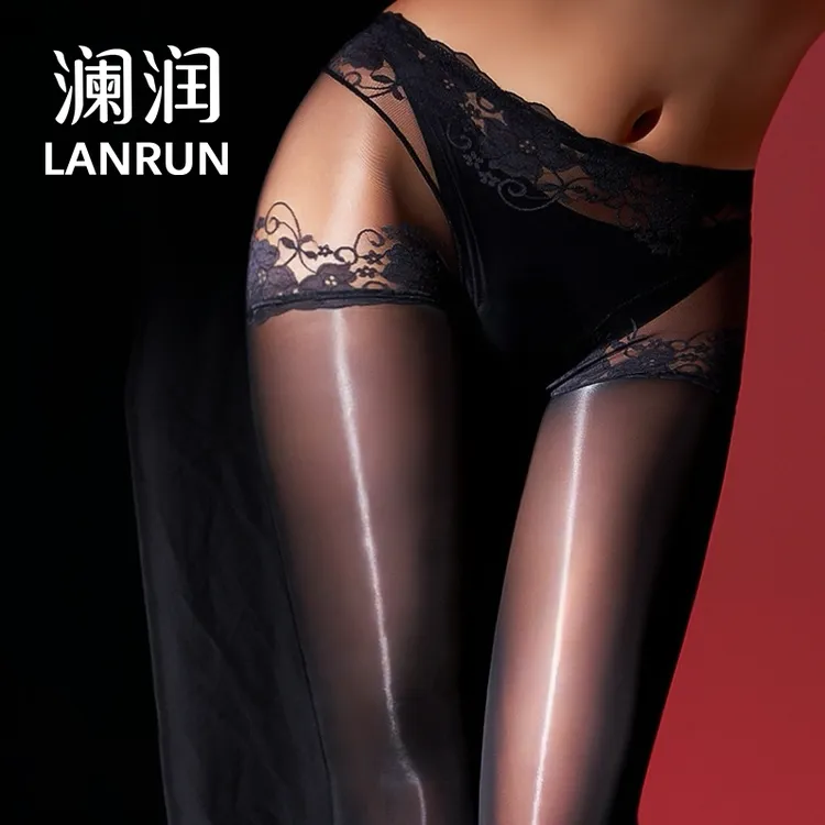 蕾丝花边马油连裤袜性感纯欲油光黑诱惑厚黑丝袜薄款女
