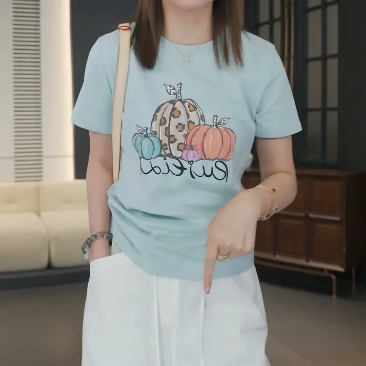 【南瓜T】2025韩系风夏季新款时尚百搭趣味印花圆领T恤LK2503821