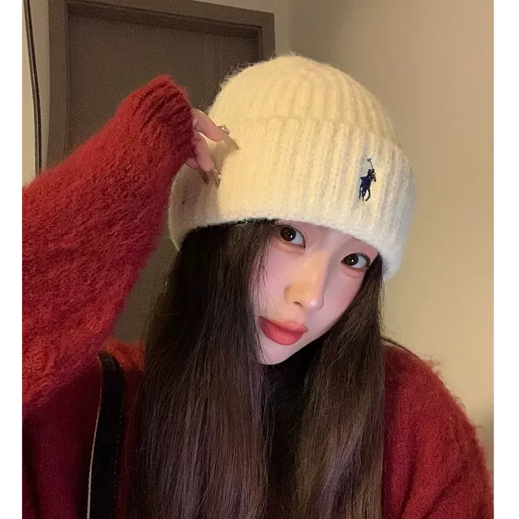 帽子女2025新款刺绣小马毛线帽秋冬季休闲百搭针织帽保暖包头冷帽