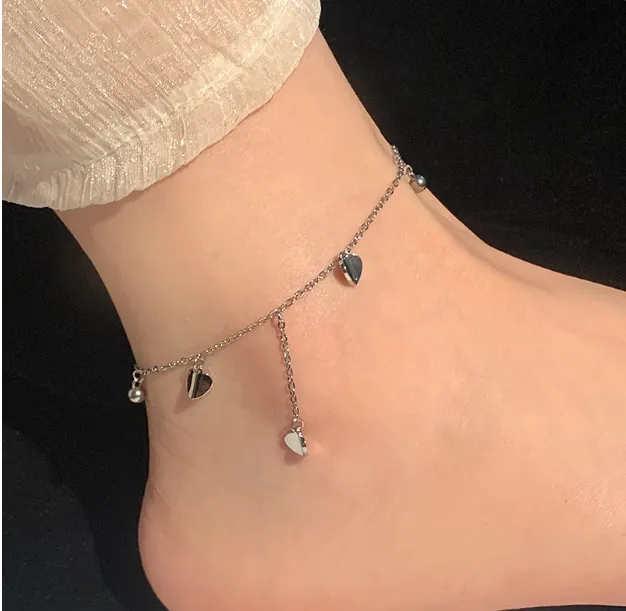 钛钢脚链 爱心流苏脚链女新款轻奢小众精致高级感星星脚环足链女