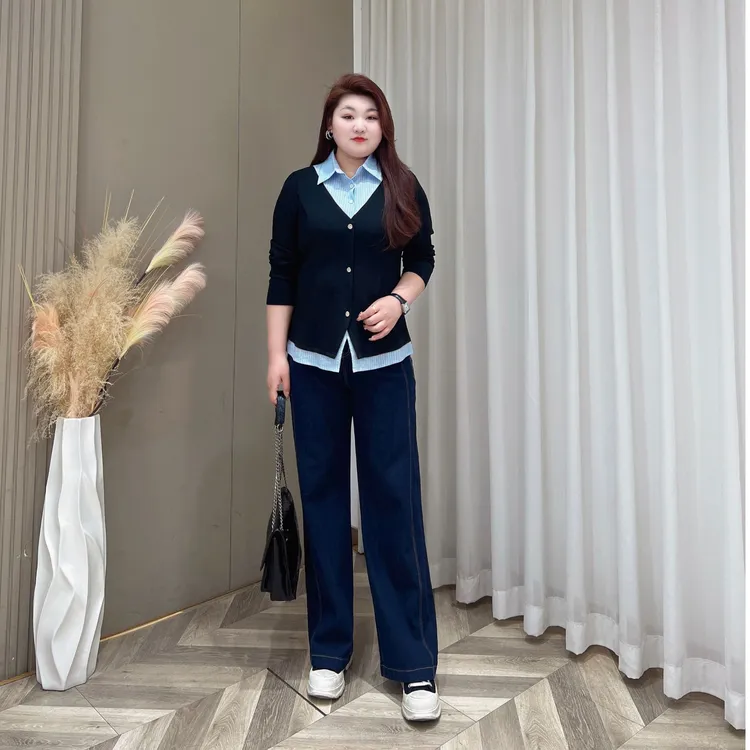 【仅牛仔裤】PMM81449新款韩版百搭显高显瘦直筒休闲大码女装牛仔裤