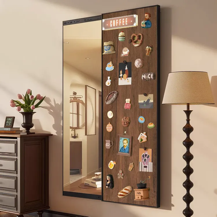 黑胡桃可磁吸冰箱贴隐形推拉穿衣镜暗藏镜子diy照片隐藏式全身镜