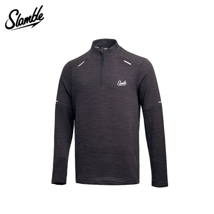 SLAMBLE秋冬新款跑步能量方格立体抓绒保暖运动跑步T恤反光条上衣