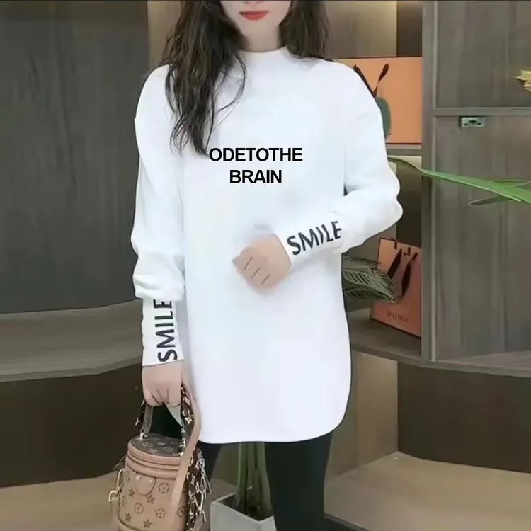 加绒半高领中长款大码遮屁股长袖t恤女秋冬保暖德绒打底衫上衣ins