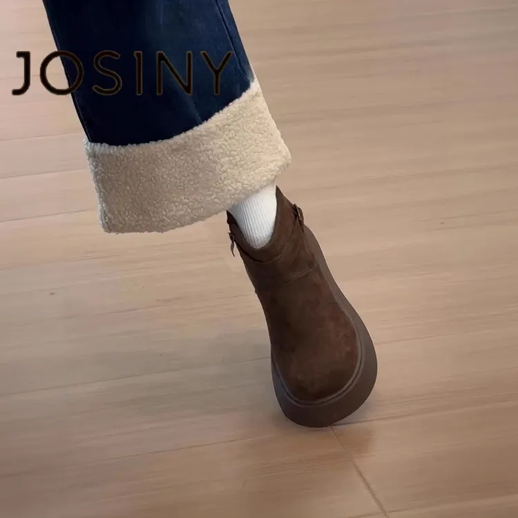 卓诗尼【断码清仓】复古绒面厚底马丁靴女2025冬新款加绒保暖雪地靴