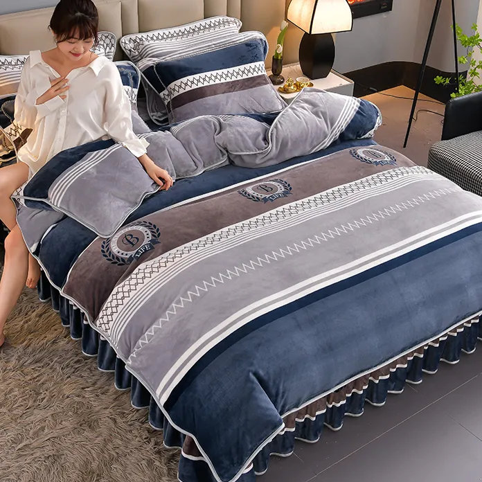 加厚牛奶绒四件套双面加绒法兰绒被套保暖珊瑚绒床裙冬季床上用品