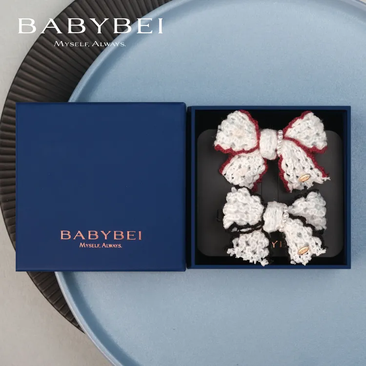 【专属价】BABYBEI/初贝绵绵高亮珠小号鸭嘴夹勾边单串珠甜美蝴蝶结优雅黑红