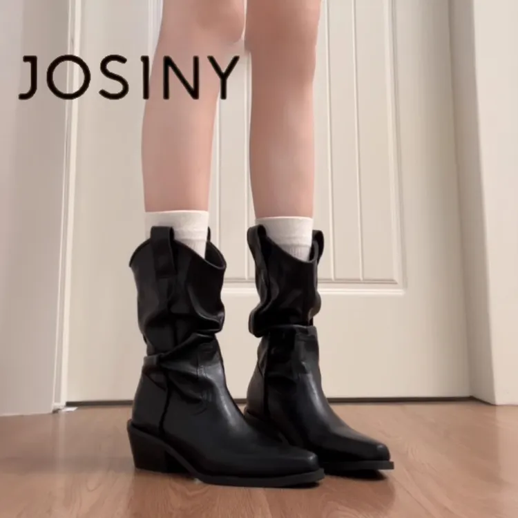 卓诗尼【断码清仓】复古显瘦短靴女款2025秋季新款堆堆靴西部马丁靴