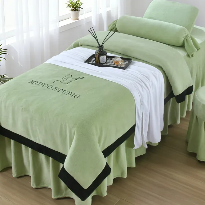 秋冬新款加厚牛奶绒 美容床罩四件套养生馆洗头床推拿床罩可定制