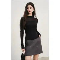 亦谷半高领气质长袖2025女新款亲肤网面套头纯色上衣G5AAT341-2