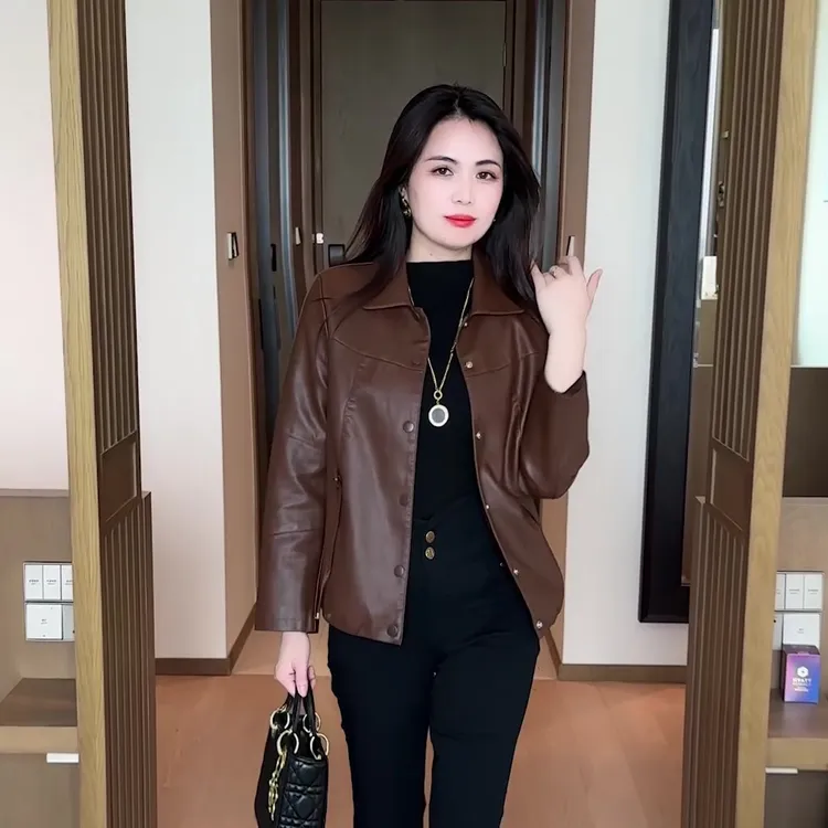 时尚显瘦黑色皮衣女2025秋季新款网红爆款软皮外套百搭韩版上衣潮