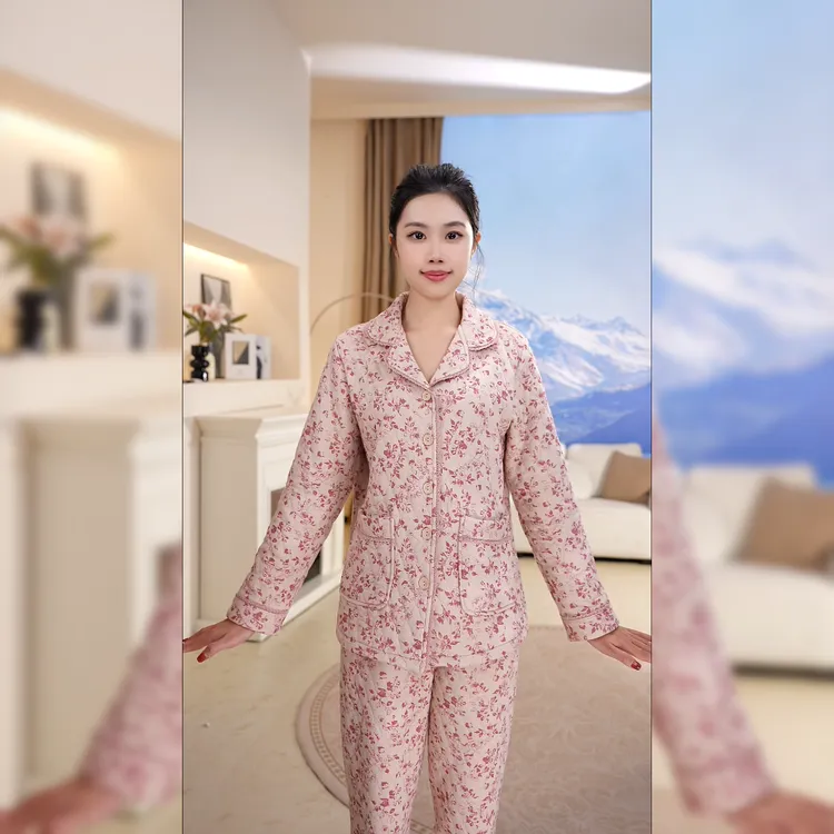 佐菲【纯棉夹层】2025秋冬新款纯棉薄夹棉女士秋冬天保暖家居服