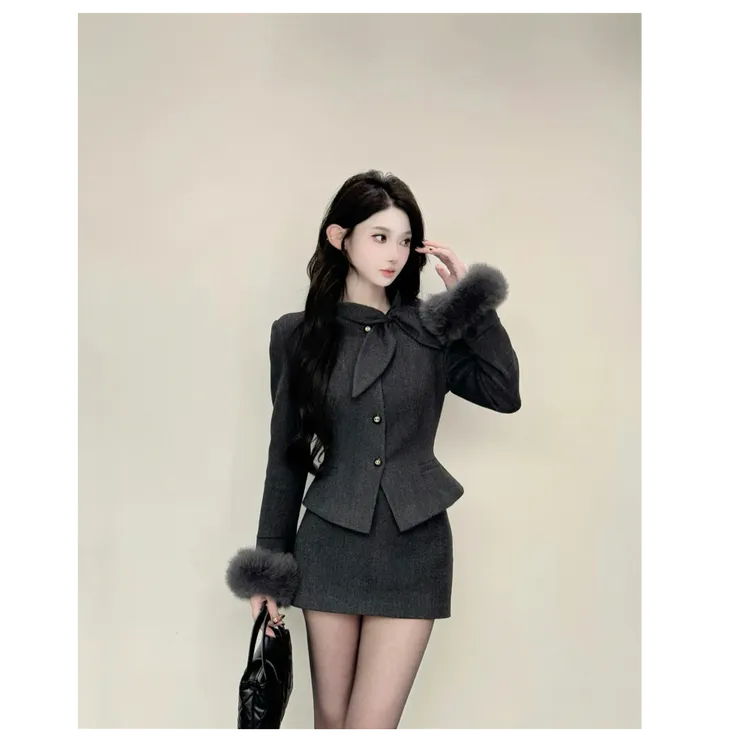 W376  【加棉加厚】秋冬显瘦极简风毛呢感外套优雅气质风时尚外套