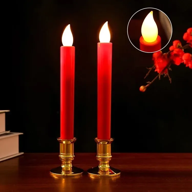 【超值6件套】春节喜庆摇摆创意电子蜡烛灯电池仿真蜡烛不锈钢制品