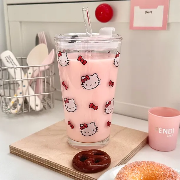 卡通ins可爱kt猫水杯玻璃杯高颜值咖啡杯耐高温家用喝水果汁牛奶