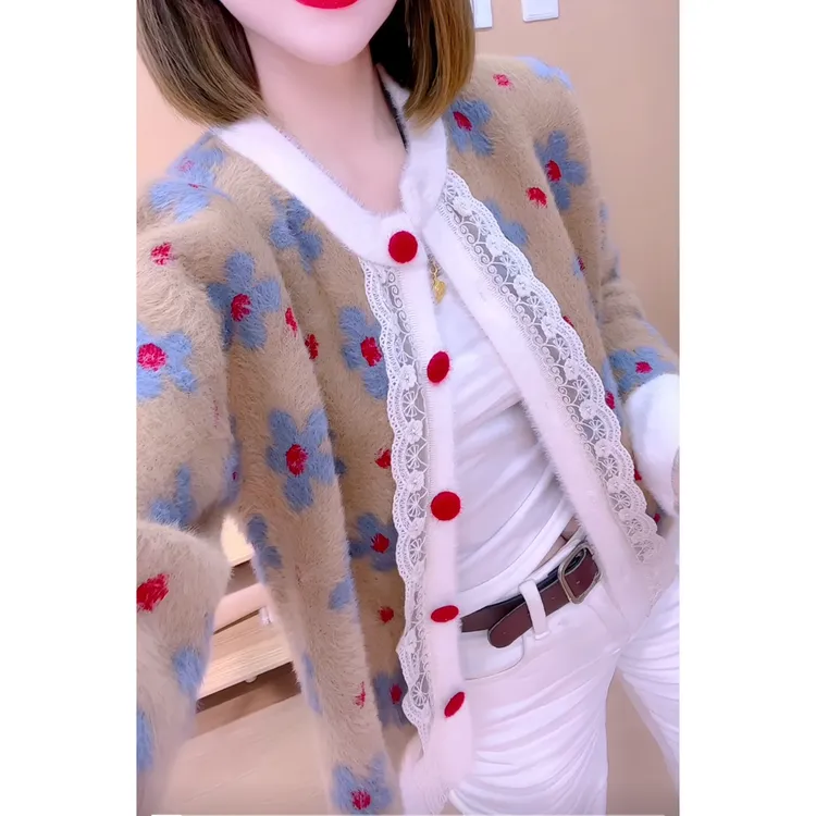 法式气质百搭別致花朵针织开衫女2025年秋季新款短款减龄百搭上衣