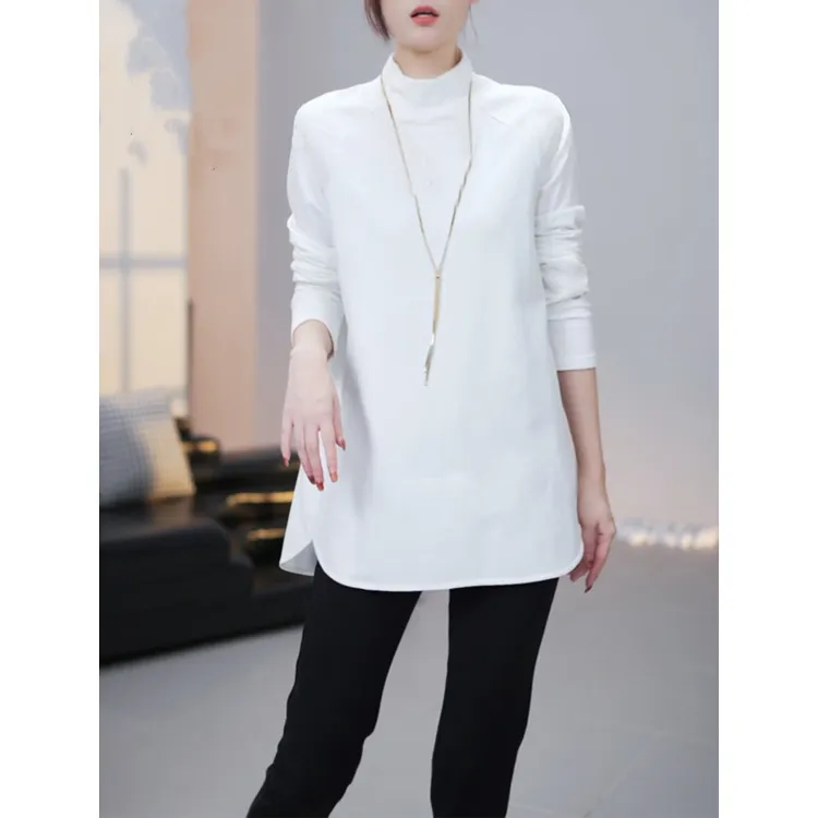 优质秋冬新款中长款白色打底衫女轻奢休闲加绒百搭T恤减龄上衣潮