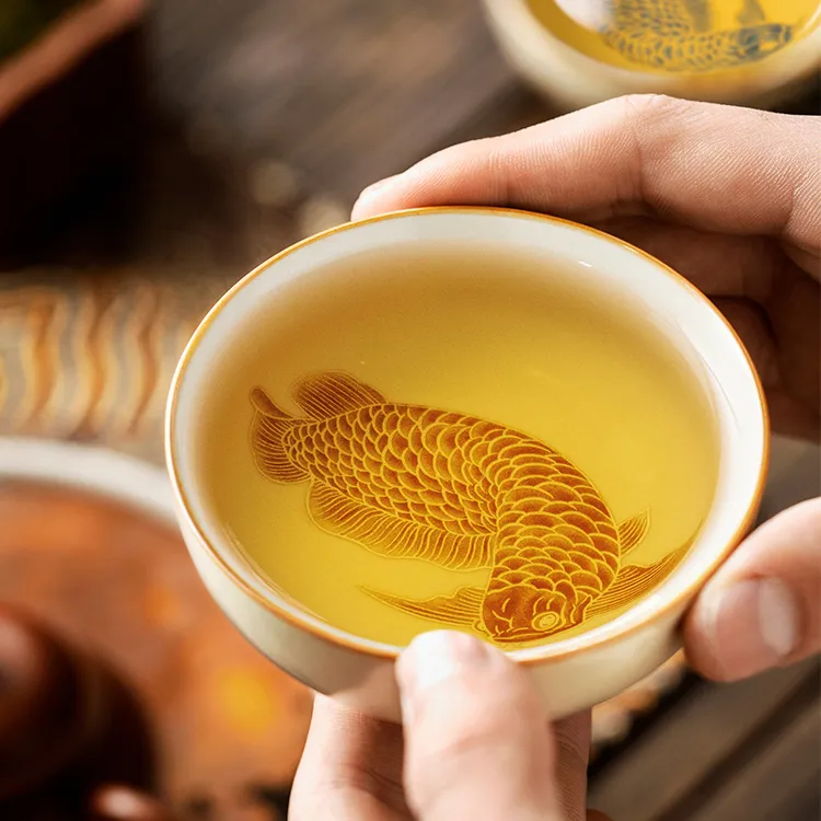 汝窑银鳞御龙普洱杯陶瓷茶杯主人杯家用单杯个人专用茶具品茗杯子