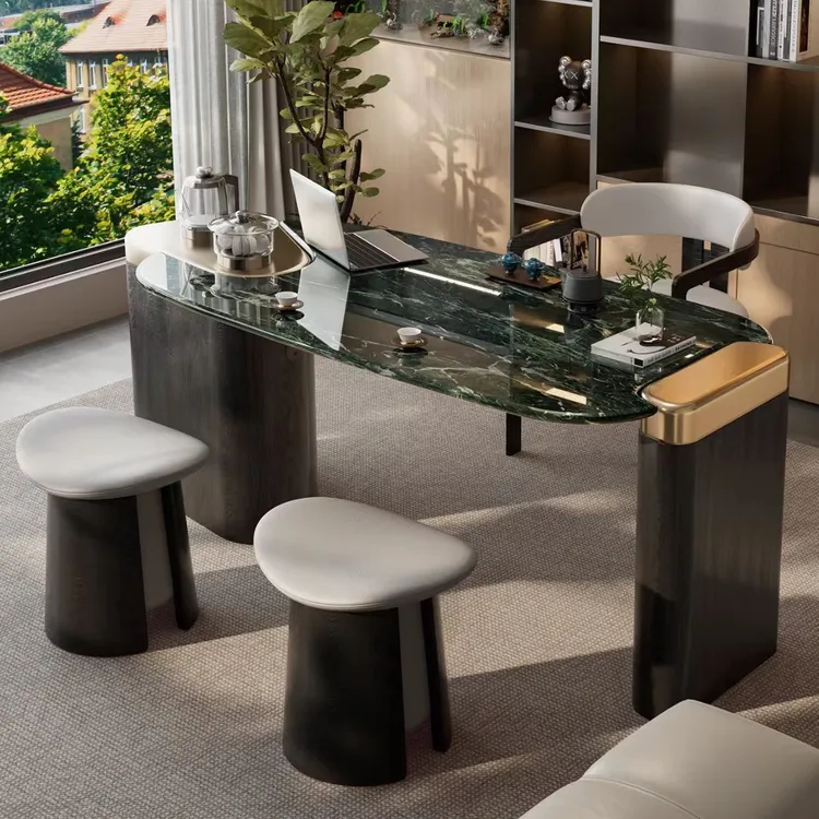 天然奢石家用茶桌椅组合高级别墅阳台创意设计师意式轻奢师茶台