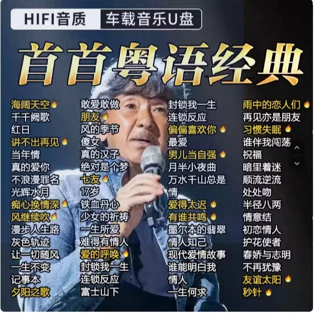 抖音粤语精选老歌车载音乐u盘7080后怀旧歌曲MP3无损高音质MP4