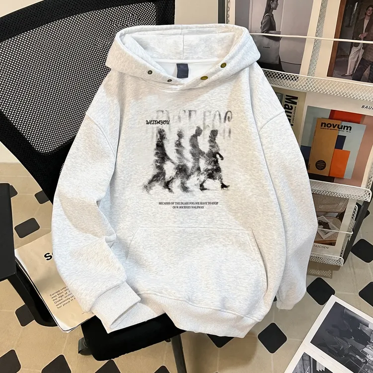 秋季新款美式复古人物重磅连帽卫衣男情侣宽松休闲百搭落肩卫衣潮