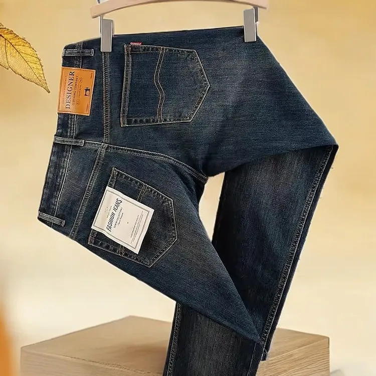 娜罗普西牛仔裤弹力修身直筒商务休闲长裤春秋季复古水洗潮牌新款