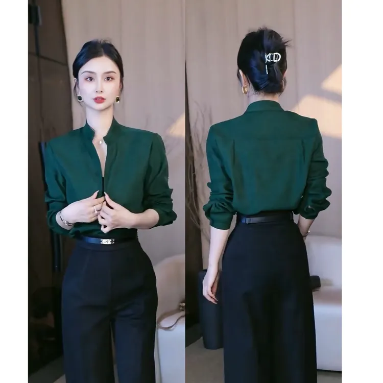 刘欣服饰 秋冬装高龄显瘦加厚秋冬款细纹磨毛衬衣上衣5247