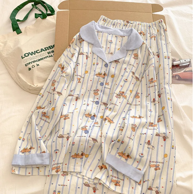 春秋新款纯棉睡衣女可爱卡通高级感长袖春秋季全棉磨毛家居服套装