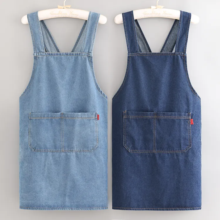 水洗棉牛仔围裙厨房家用奶茶餐饮耐磨上班做饭工作服定制logo罩衣