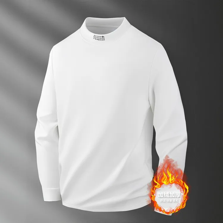 梵基弗奈冬季莫代尔棉半高领长袖男时尚百搭加绒加厚保暖打底衫男