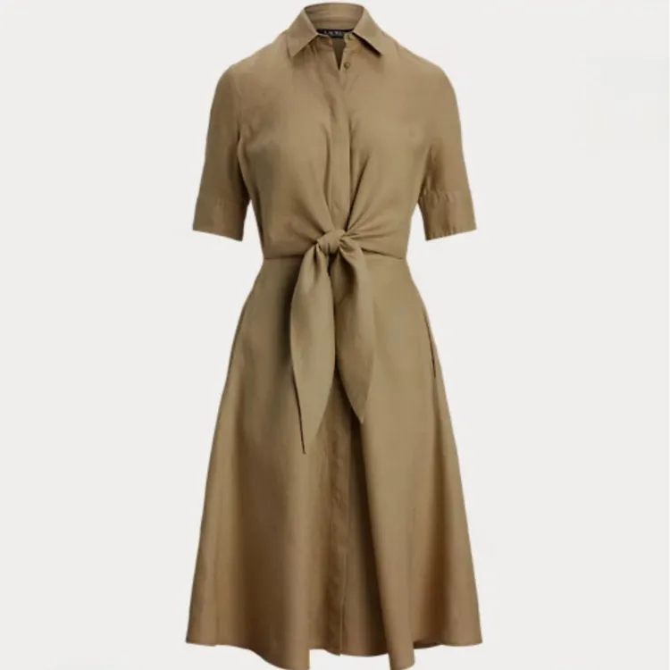 RALPH LAUREN/拉夫劳伦LAUREN 款女士中袖亚麻修身腰带连衣裙