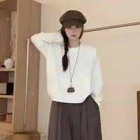 内搭针织打底衫宽松慵懒毛衣白色长袖百搭纯色圆领韩版套头