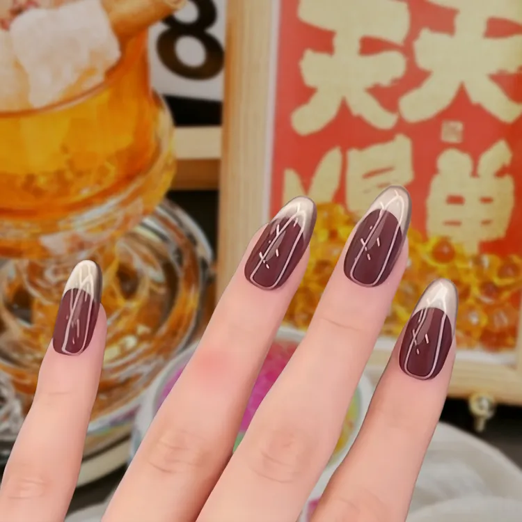 【黑咖啡】纯手工穿戴甲咖色猫眼法式秋冬高级显白ins风新款美甲片