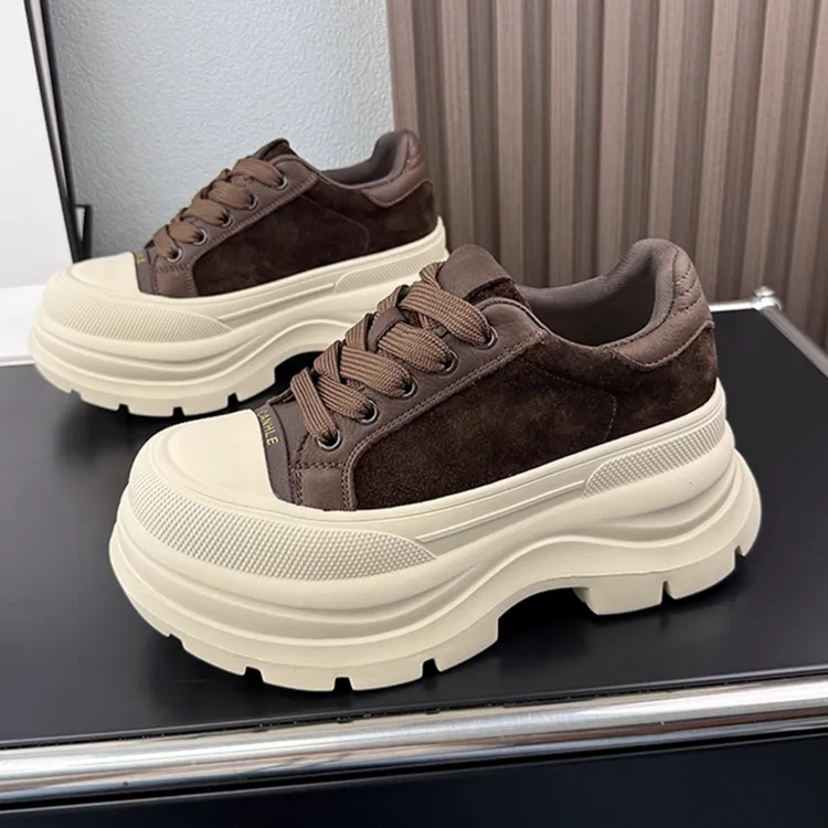 小个子真皮厚底鞋女舒适增高2025新款超火爆款百搭轻便软底休闲鞋