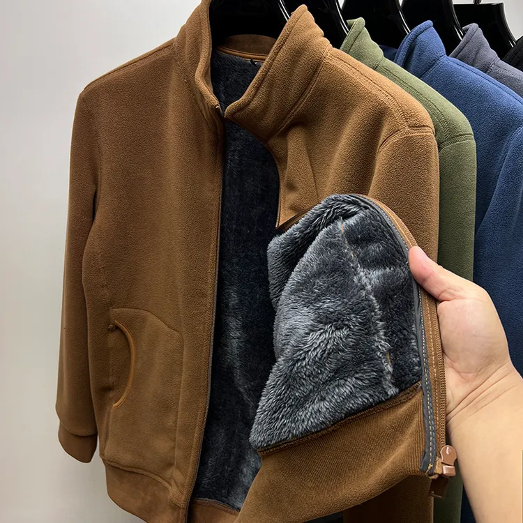 in cotton sea双面绒长袖抓绒衣男士秋冬季保暖摇粒绒外套夹克