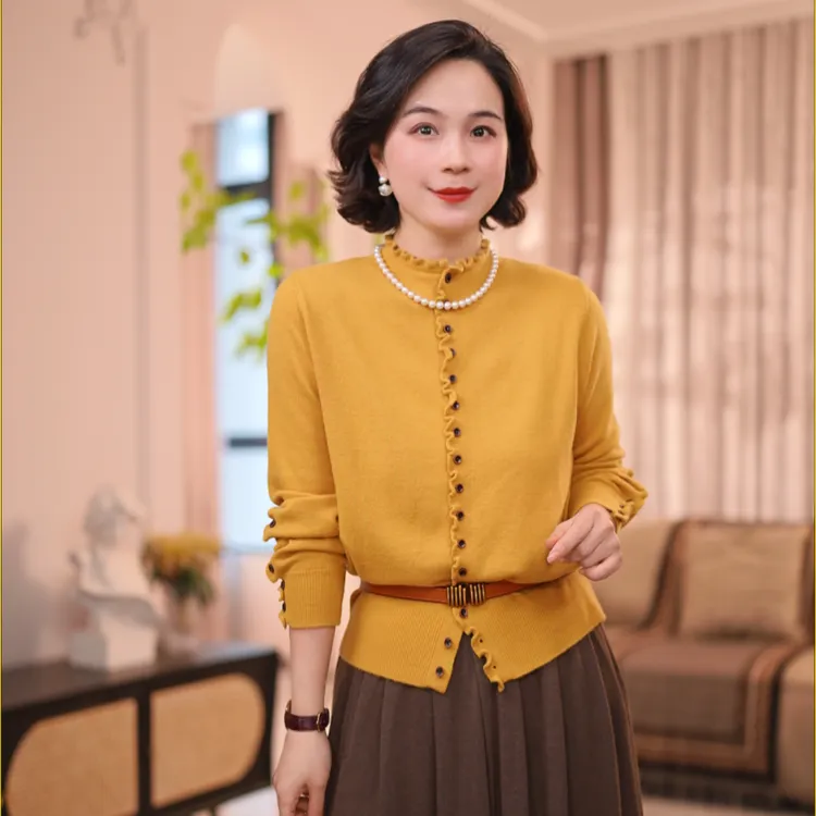 【朵朵耀眼】秋冬长袖木耳领中领木耳门襟针织开衫#GT8011