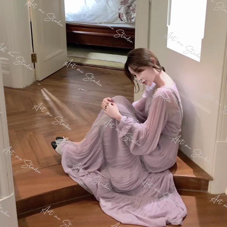 【ART ME】梦境系列流光紫唯美人丝蕾丝仙飘飘美人感连衣裙w2079w1a