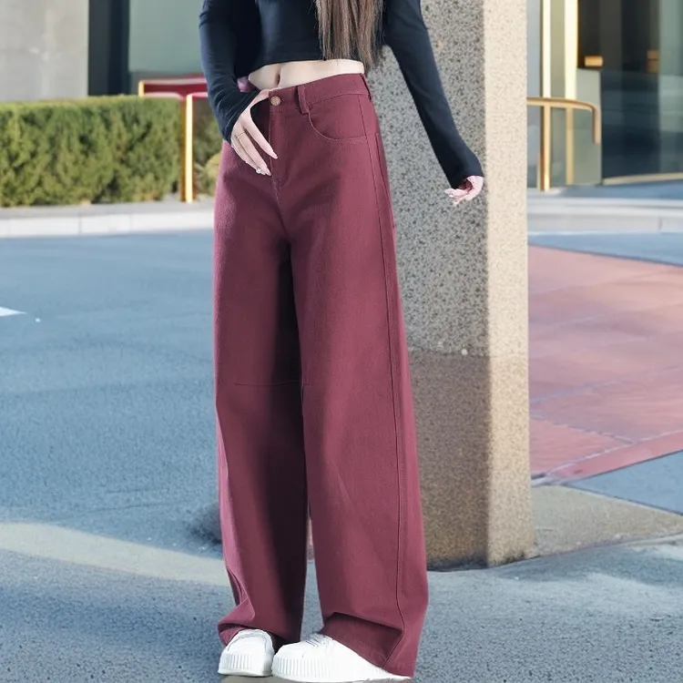 酒红色阔腿休闲裤女款爆款2025新款秋季直筒高腰宽松百搭显瘦裤子