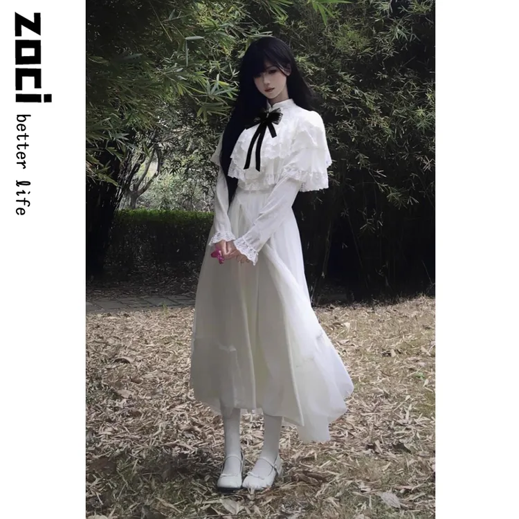 日系rojita财阀千金感连衣裙秋季甜美lolita蕾丝拼接流光风长裙子