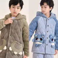 8925 新款男童连帽三眼仔三层加厚家居服套装