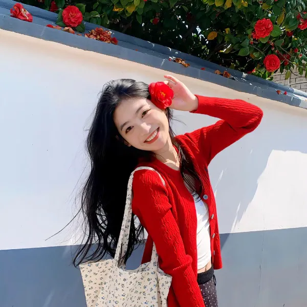 【草莓可颂】红色针织开衫吊带波点半裙显瘦三件套外搭罩衫气质红