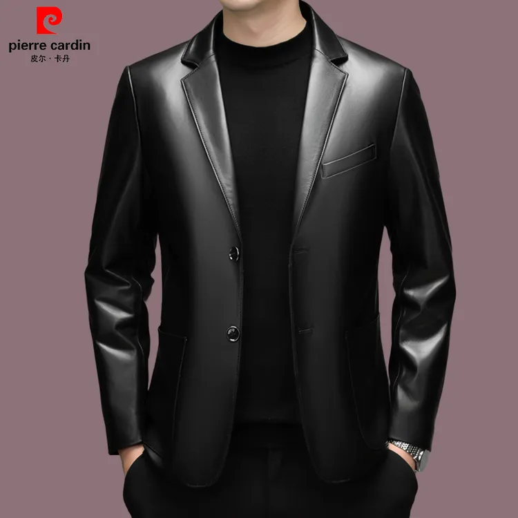 皮尔卡丹/春秋新品西装皮衣男款（100%绵羊皮）海宁商务真皮外套男