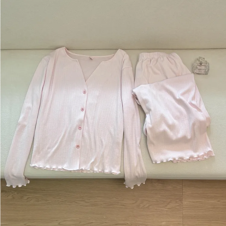 METINBARLEN密汀巴灵秋季针织棉睡衣春秋甜美风V领长袖家居服套装