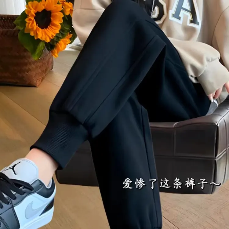 雅鹿男装加绒加厚休闲裤百搭简约宽松男裤潮流保暖拼接卫裤长裤