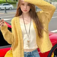 韩系彩色毛球针织开衫毛衣女2025秋季新款宽松慵懒松弛感小众上衣
